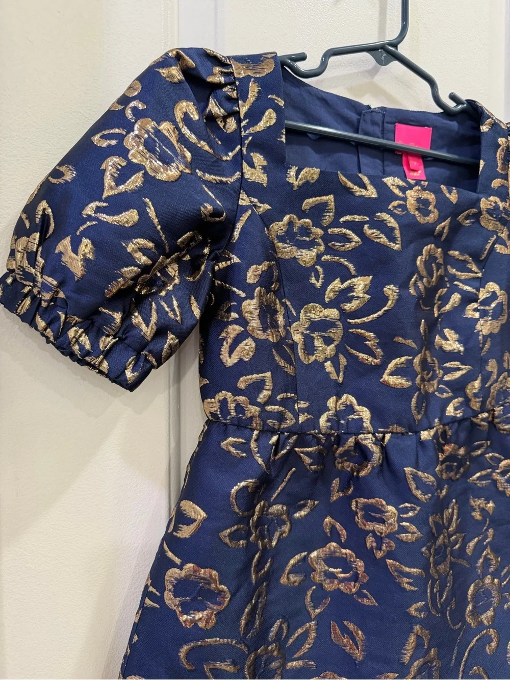 Lilly Pulitzer Girls Mini Kasslyn Dress Navy Gold Floral Brocade Size 7